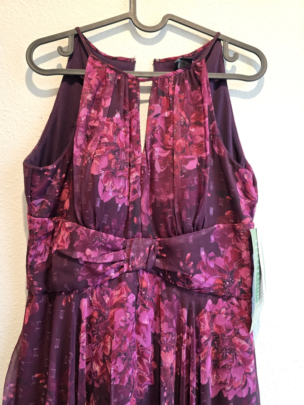Womens ' Floral Halter Dress in Plum and Fuchsia